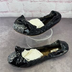 Miu Miu Black Glitter Bow Ballet Flats 38